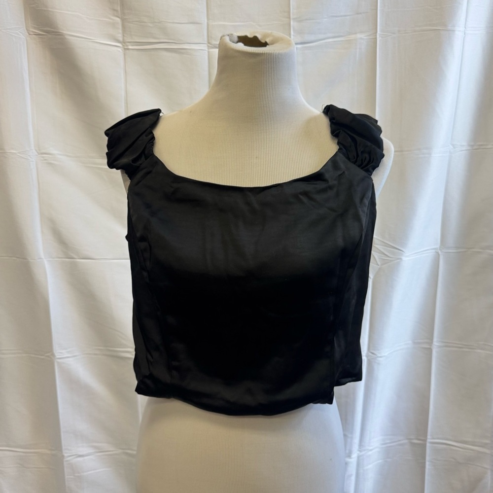 Women’s Wild Fable Cap Sleeve Satin‎ Party Top Black NWT Size Large